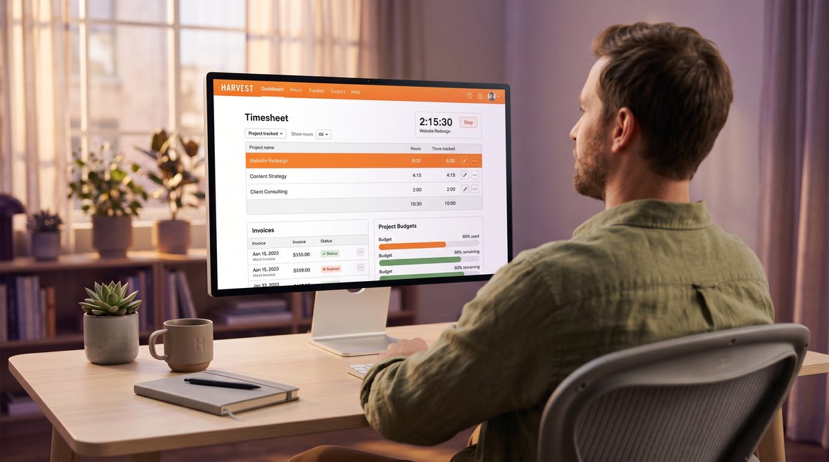 Harvest time tracking and invoicing dashboard review