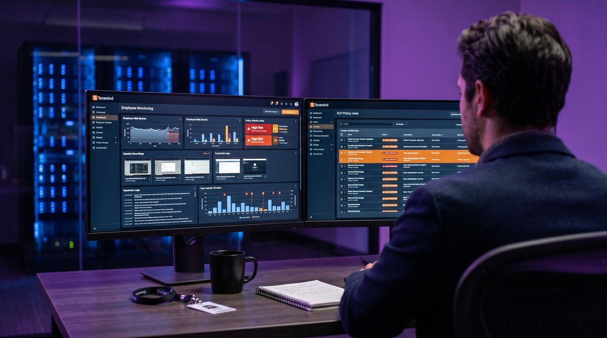 Teramind employee monitoring and insider threat review dashboard