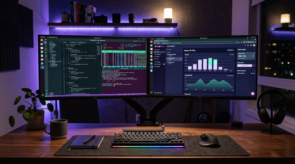 Linux desktop environment with time tracking software dashboard